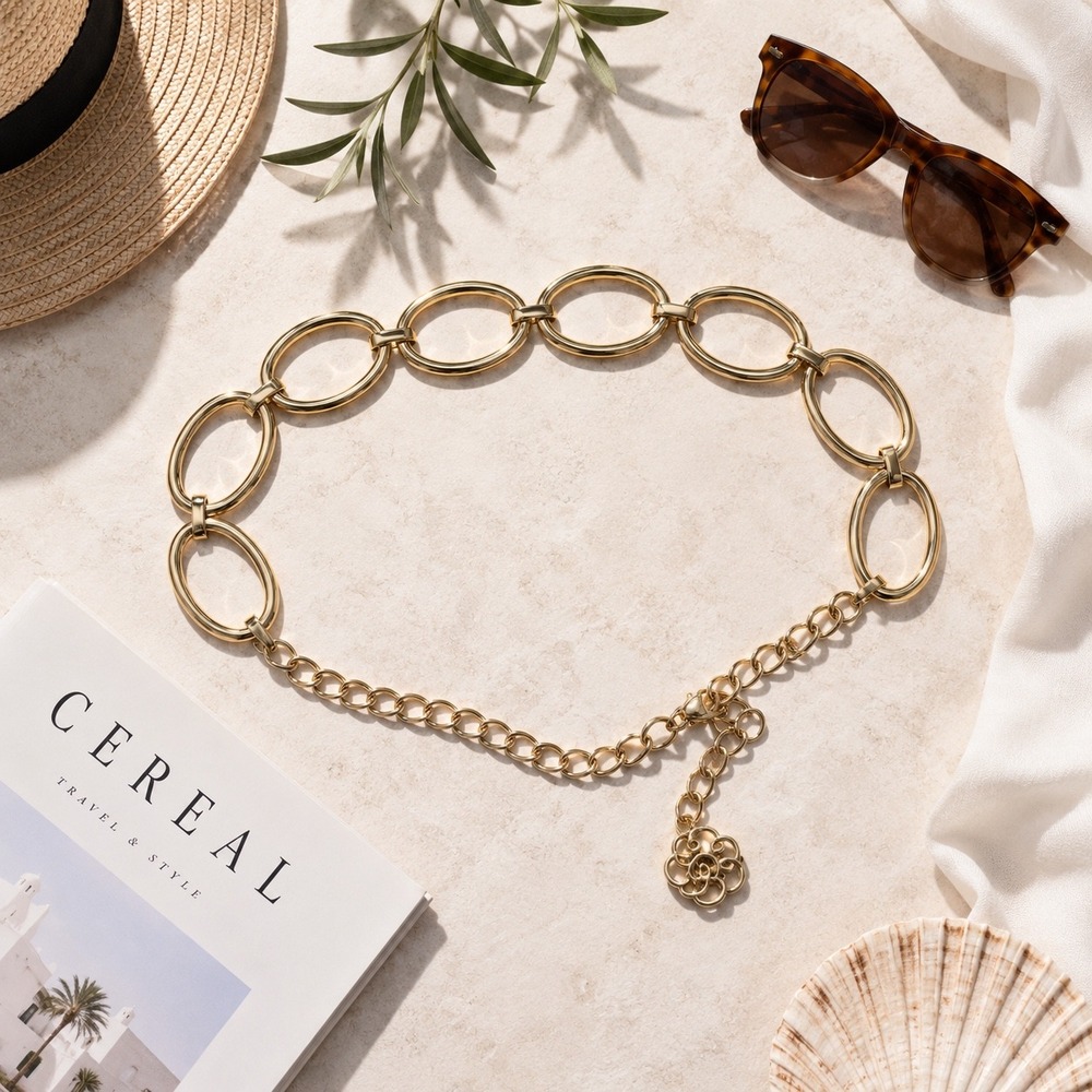 J.Crew Y2K NEW Gold Oval Link Chain Belt Adjustable Statement Chic minimalist